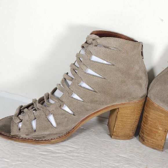 Jeffrey Campbell Women's Corwin US8 Taupe Suede Open Toe Lace-up Ankle Booties - Picture 7 of 14